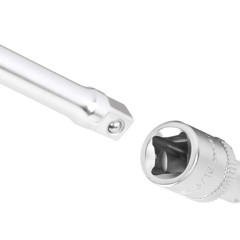 Three Sixteenth Inch SAE Socket for One Quarter Drive 6 Pt Deep Marking Thin Wall Chrome Finish Optimized Knurling shown with driver