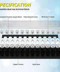 Built Tough 35A 600V 12 Position Terminal Block With Dual Row Screw Terminal Strip And Transparent Cover, labeled parts