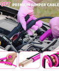Using jumper cables from Pink Car Emergency Kit With Jumper Cables And Tow Strap, Roadside Safety Tools, Tool Kit, First Aid Essentials