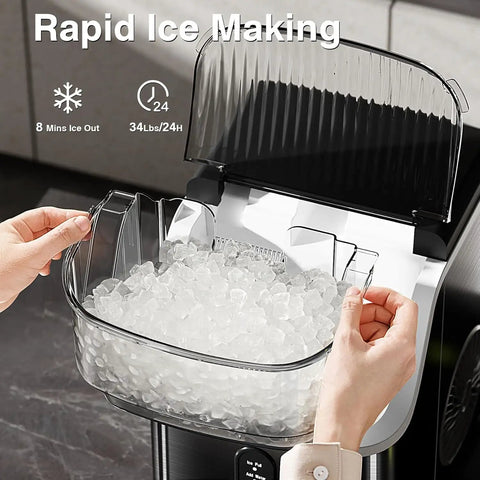Nugget Ice Maker Countertop Portable Ice Machine With Scoop And Basket 34 Lbs Per 24 Hours Fast Ice Self Cleaning Black