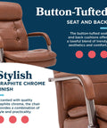 Tufted Executive Office Chair With Double Layer Cushion, Padded Armrests, Bonded Leather Finish, Swivel Metal Base