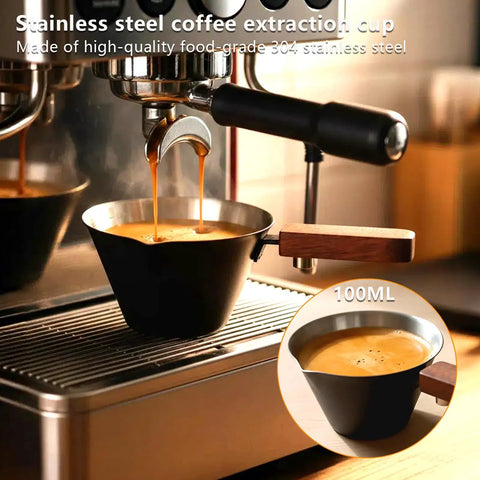 Stainless Steel Espresso Shot Cup With Built In Scale For Precise Measuring In Milliliters And Ounces Dual Scale Wide Mouth With V Shaped Pour Spout A Handy Must Have For Latte Americano Cappuccino Creations on espresso machine.