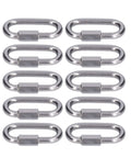 Stainless Steel Quick Link Connectors Set, Heavy Duty Threaded Carabiner Style Chain Links, M4 Size, 10-pack, front view