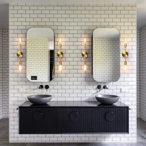 Two Light Brass Vanity Lights Over Mirror Dope Modern Semi Flush Mount Ceiling Fixture For Bathroom Hallway Bedroom Living Dining