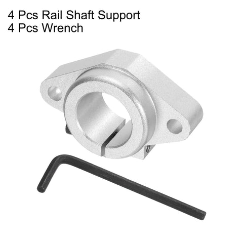 Set Of 4 SHF25 Aluminum Linear Rail Shaft Supports For 25mm Shaft, Rhombus Clamp Mounts With Wrenches, 7mm Holes, Built For CNC Machines, 3D Printers, And Automation Gear, Silver Tone.