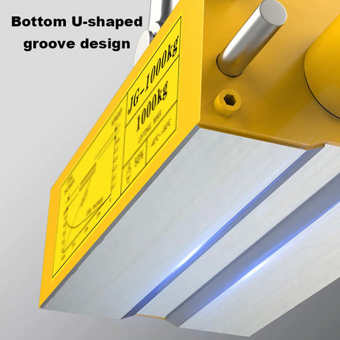 Tough As Nails Permanent Lift Magnet Featuring Sure Grip Handle And Smooth Rotating Shaft For Shop Cranes, U-shaped groove design.