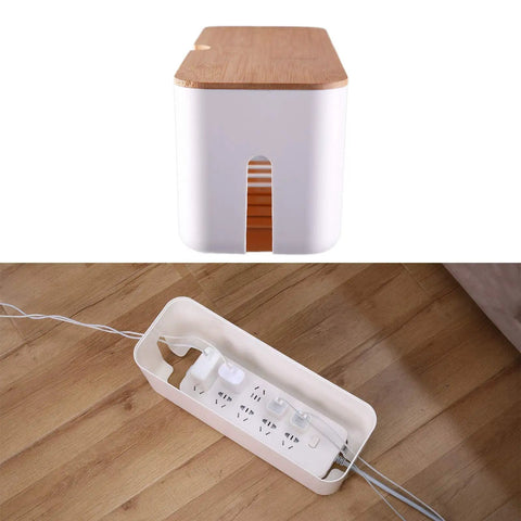 Small White Cable Management Box for Desk and Home Office, Cord Organizer for Power Strips and Surge Protectors on floor