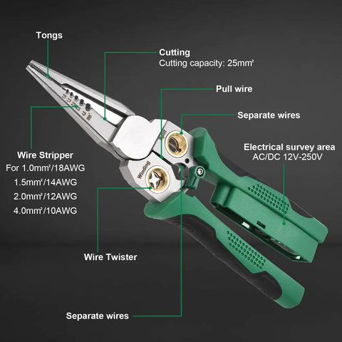 Premium Quality 8 In 1 Electrician Wire Stripper With Digital Voltage Tester For Auto Wiring Home Upgrade Cable Crimping Cutting tool features.