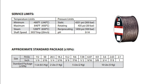 Side view of braided graphite packing spool, 1 in CS x 1 lb, Teadit Style 2000