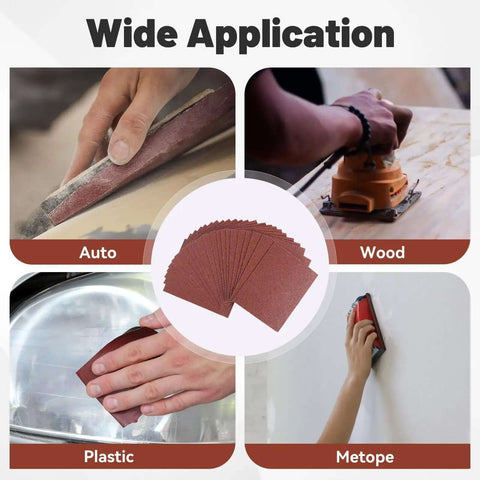 1/4 Sheet Sandpaper Pack 4.5 By 5.5 Inches P60 Red Aluminum Oxide Plain Backing 50 Sheets for DIY Woodworking and Metal Finishing