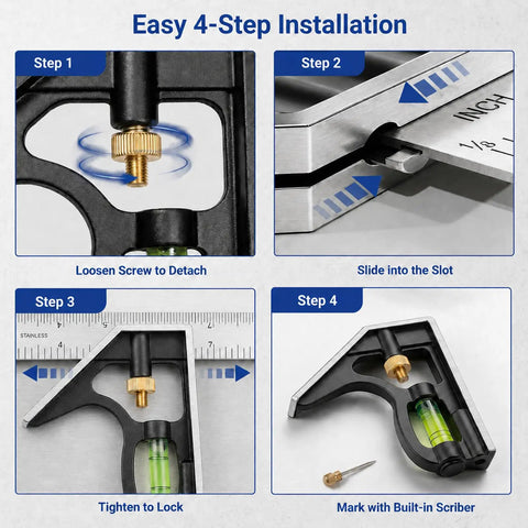 Easy installation guide for Job Site Ready 12 Inch Combination Square And Adjustable Carpenter Square.