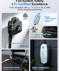 Level 1 And Level 2 Tesla Charger With 25 Ft Nacs Mobile Connector For Home Ev Charging Station 120V 12A And 240V 16A Nema 5-15 And 6-20 Plugs, showcasing industrial-grade plug and EV cable.
