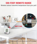 Indoor Outdoor Wireless Thermometer With 500 Feet Range For Your Patio Greenhouse Reptile Enclosure And Baby Room Temperature Sensor readings in a kitchen setting