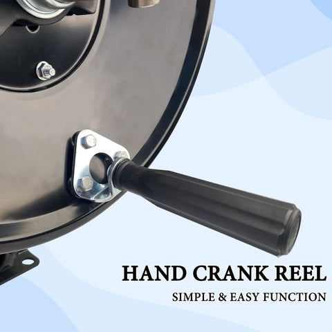 Close-up of manual crank on Heavy Duty Steel Pressure Washer Hose Reel With Manual Crank Built To Last Holds Up To 150 Feet