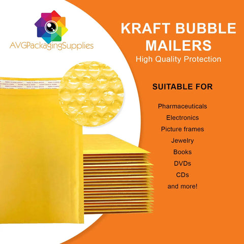 Heavy Duty Kraft Bubble Mailers With Padded Self Seal Design For Secure Shipping 4 By 8 Inch Envelopes showing air bubbles for protection.