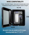 Inside view of Heavy Duty Outdoor Electric Charger Lock Enclosure Wall Mount Protective Housing for Tesla, 23.6x19.7x9.8 inches.
