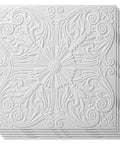 Dope Drop Ceiling Upgrade Kit With Decorative 2x2 Tile Set, Glue-Up Or Lay-In, 24x24 In, Pack Of 12, Spanish Floral Matte White