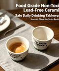 Ceramic Demitasse Espresso Cups Set Of 2, 3.52 Oz Handleless Demitasse Mugs For Double Espresso on wooden table