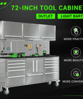 72 Inch Tool Chest With Wheel Lock And LED Lighting, 11 Storage Drawers Plus Double Door Cabinet, Built In Outlet, Stainless Steel Pegboard, Beefy Garage Workshop Storage System