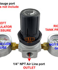Universal Air Regulator With Check Tank Design, Easy Install, In Line Or Modular Mount, front view showing gauge ports