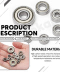 Front view: assorted miniature deep groove ball bearings, six sizes, high-carbon steel, double shielded, 72-piece set.