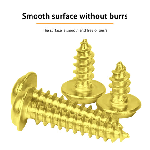 Top Shelf Brass Plated Wood Screws For Number 4 X Three Quarters Inch Truss Head Phillips Drive Fasteners, smooth surface visible.