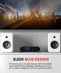 Wireless Bluetooth Home Audio Amp With 90W Dual Channel Power for Studio and PA Use Low Distortion Stereo Receiver displayed with speakers