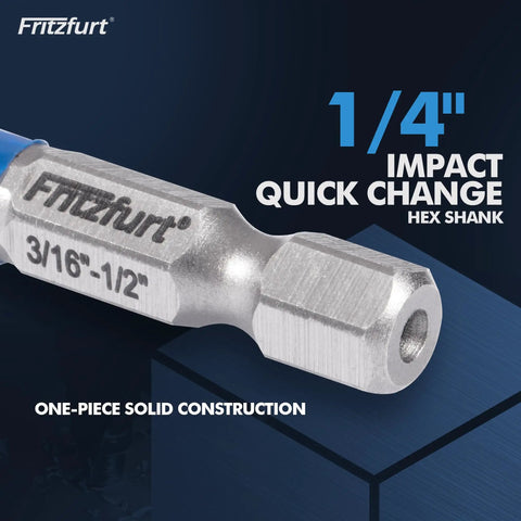 Pro Grade M35 Cobalt Step Drill Bit Set With CBN Ground And AlTiN Coating displaying 1/4 inch hex shank close-up.