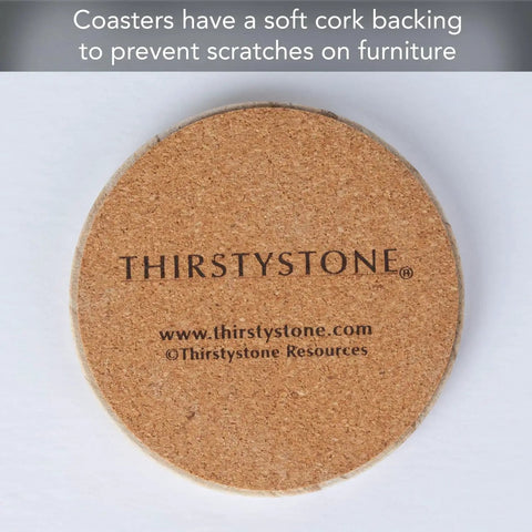 Desert Sandstone Coasters Set, cork backing on round 4 inch natural stone coaster