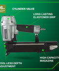 Wide Crown Pneumatic Stapler For Sheathing And Insulation, 16 Gauge Nailer With 1 In To 2 In Staples, Lightweight