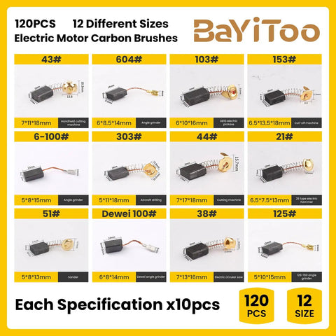 120 Pieces Carbon Brushes Set For Electric Motors In 12 Different Sizes Must Have Repair Kit For Angle Grinders Circular Saws And Electric Hammer Drills