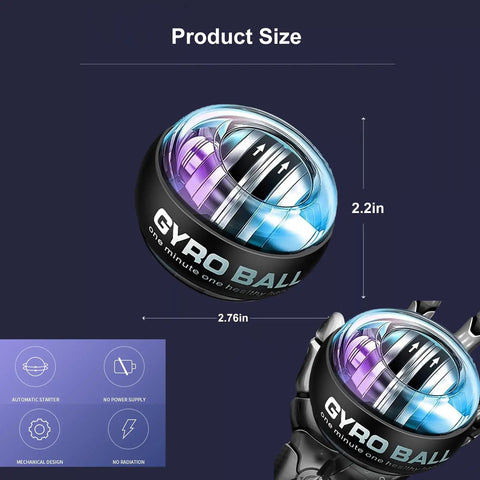 Wrist Gyro Ball Exerciser With LED Lights, Torque Ball For Forearm Strength And Rehab, Easy Start Spin For Desk Fitness, Hand Grip Training For Sports And Injury Recovery, Includes Sleeve, Safety Rope, And Gift Box 2.2in x 2.76in