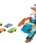 Hot Wheels Color Shifters Sharkport Showdown Track Set with 1:64 scale car, dual color change zones, and chomping shark