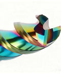 Close-up of Three Eighths Inch Carbide Square End Mill For Aluminum With Three Flutes showing DLC Rainbow Coating details.