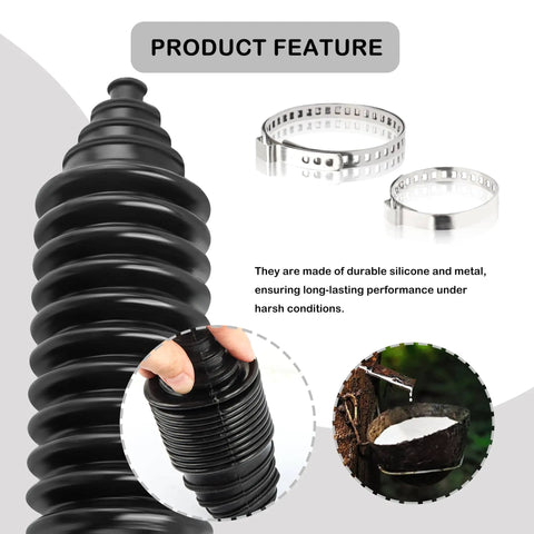 Pro Grade Rack And Pinion Boot Kit with Dustproof Silicone Inner Tie Rod Boot and metal clamps for cars and SUVs.