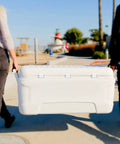 People carrying a cooler equipped with Beefy Cooler Hinge And Latch Kit With Screws, Heavy Duty Ice Chest Replacement Parts.