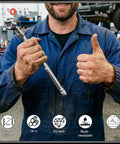Mechanic holding Seven Eighths Inch Oxygen Sensor Wrench With Contoured Handle And Flexible Head in an auto shop