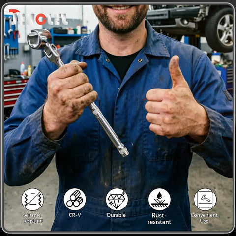 Mechanic holding Seven Eighths Inch Oxygen Sensor Wrench With Contoured Handle And Flexible Head in an auto shop