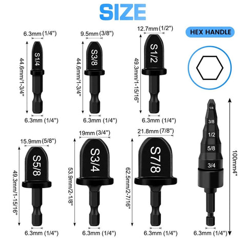 HVAC Copper Tube Expander Set For Pros And DIYers, 7 Piece Repair Kit With 5 In 1 Swaging Tool, Hex Shank Drill Bits