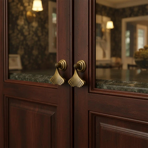 Gold Cabinet Knobs 4 Pack Fan Shaped Drawer Handles Made From Solid Zinc Alloy for Dresser Wardrobe Bathroom Vanity