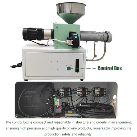 Top Shelf Desktop 3D Filament Maker Machine For PLA And ABS Plastic, showing control box and motor assembly.