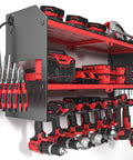 Power Tool Organizer With Charging Station Wall Mount For Garage, Cordless Drill And Battery Holder, red heavy duty rack