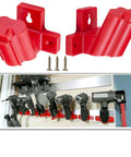 Six Pack Tool Holder Mounts For 12V Drill Hanger And Wall Storage, Durable ABS Plastic Tool Organizer with screws on wall.