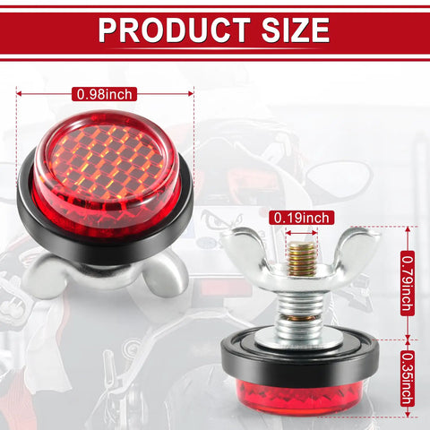 4Pack Reflective Red License Plate Screws with Nuts Springs and Washers, dimensions shown, for cars, trucks, and bicycles