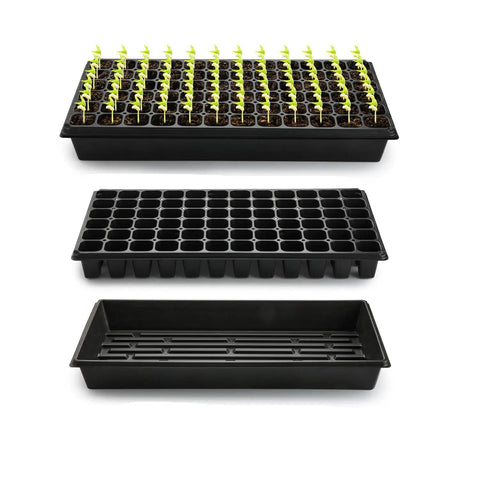 Heavy Duty Reusable Plastic Seed Starter Kit with 10 Sets of 1020 Trays No Holes and 10 Packs of 72 Cell Seed Starter Trays 20 by 10 inches