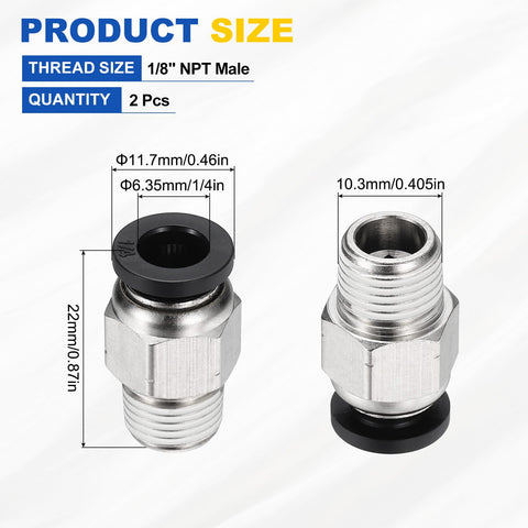 Two Pack Push To Connect Fittings 1 Quarter Inch Tube To 1 Eighth NPT Nickel Plated Brass Straight Pneumatic Male Adapters