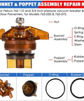 Bonnet And Poppet Assembly Repair Kit For DIY Friendly One Half To Three Quarters Inch Pressure Vacuum Breaker PVB