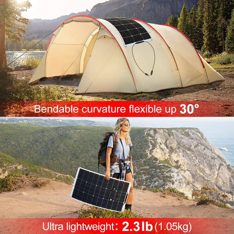 Heavy Duty Flexible Solar Panel Kit 1000W Total Power Ten 100W Lightweight Etfe Modules Built Tough For Van Life Rvs And Campers With Easy Peasy Mounting And No Sweat Setup mounted on a tent in nature.