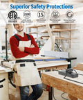 Man in workshop with Beefy 25 Ft Flat Plug Extension Cord With 8 Outlet Surge Protector And 4 USB Ports Including 2 USB C.