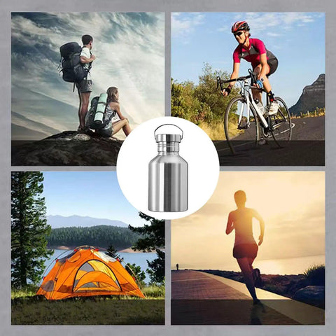 2L Stainless Steel Travel Cup With Handle Wide Mouth Water Bottle For Hiking Fishing And Outdoor Sports shown with outdoor activities